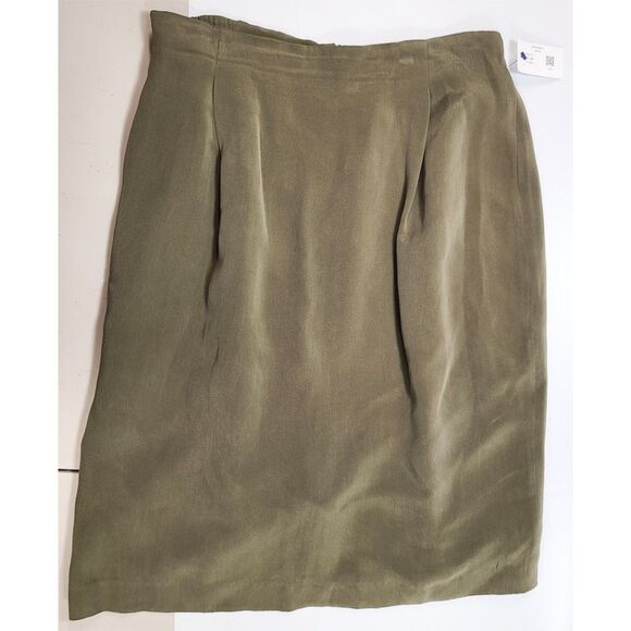 Field Manor 100% Silk Olive Green Skirt Women’s Size 14 Lined Classic - Picture 2 of 5